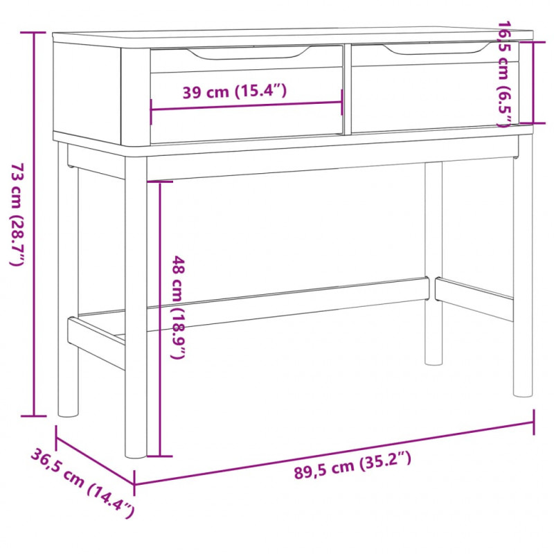 Stolik konsolowy FLORO, szary, 89,5x36,5x73 cm, drewno sosnowe
