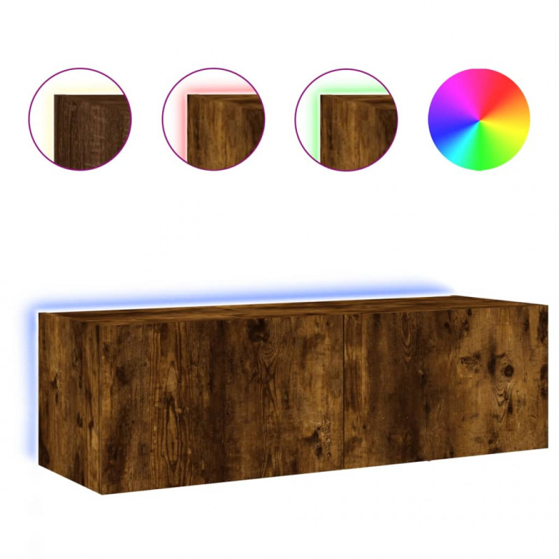 Ścienna szafka TV z LED, przydymiony dąb, 100x35x31 cm