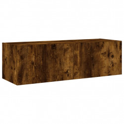 Ścienna szafka TV z LED, przydymiony dąb, 100x35x31 cm