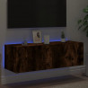 Ścienna szafka TV z LED, przydymiony dąb, 100x35x31 cm