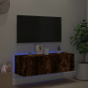 Ścienna szafka TV z LED, przydymiony dąb, 100x35x31 cm