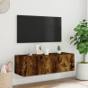 Ścienna szafka TV z LED, przydymiony dąb, 100x35x31 cm