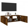 Ścienna szafka TV z LED, przydymiony dąb, 100x35x31 cm