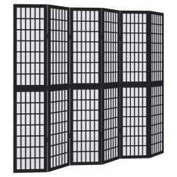 Parawan pokojowy, 6-panelowy, czarny, lite drewno paulowni