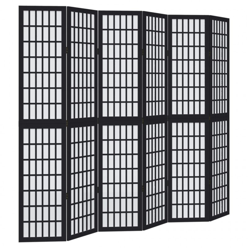 Parawan pokojowy, 6-panelowy, czarny, lite drewno paulowni