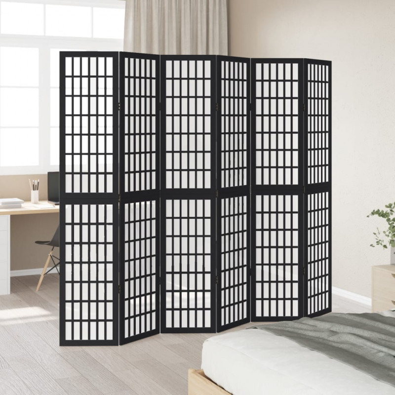 Parawan pokojowy, 6-panelowy, czarny, lite drewno paulowni