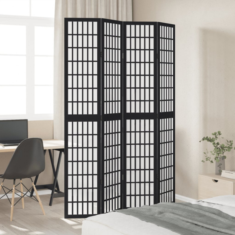 Parawan pokojowy, 4-panelowy, czarny, lite drewno paulowni