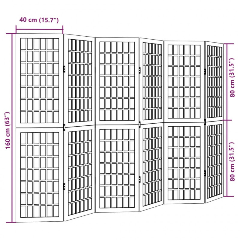 Parawan pokojowy, 6-panelowy, biały, lite drewno paulowni