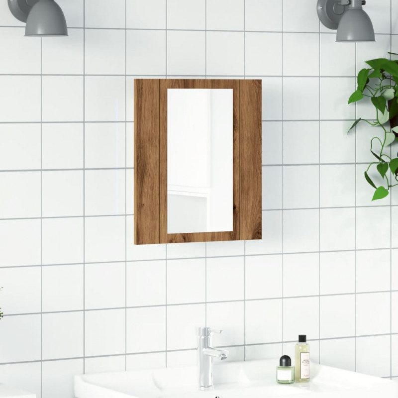Szafka łazienkowa z lustrem i LED, dąb artisan, 40x12x45 cm