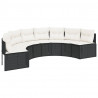 Sofa ogrodowa, stolik i poduszki, półokrągła, czarny rattan PE