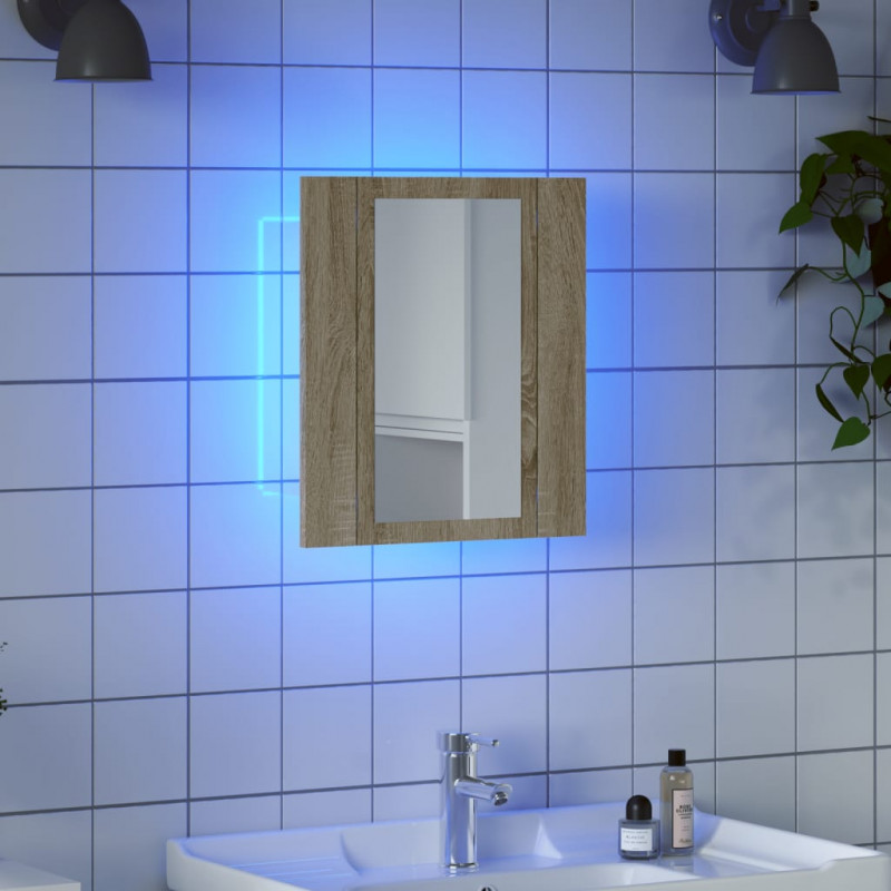 Szafka łazienkowa z lustrem i LED, dąb sonoma, 40x12x45 cm