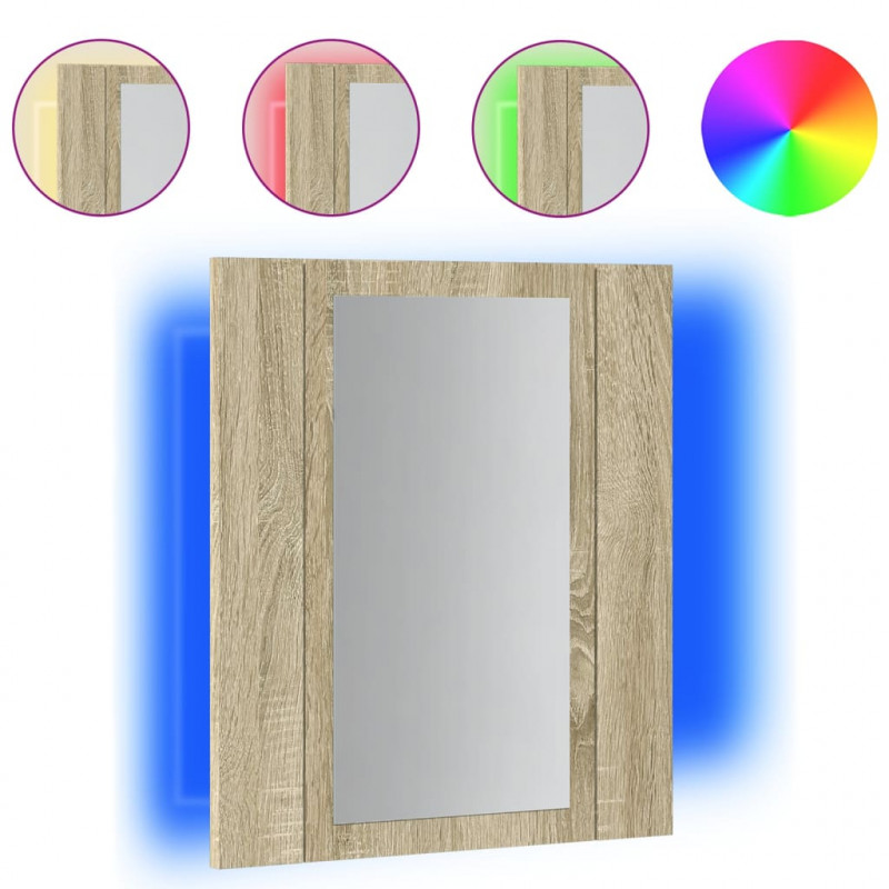 Szafka łazienkowa z lustrem i LED, dąb sonoma, 40x12x45 cm