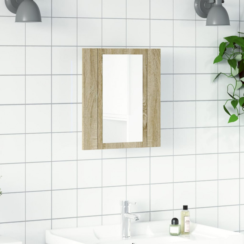 Szafka łazienkowa z lustrem i LED, dąb sonoma, 40x12x45 cm