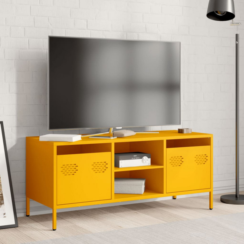 Szafka RTV, żółta, 101,5x39x43,5 cm, stal walcowana na zimno