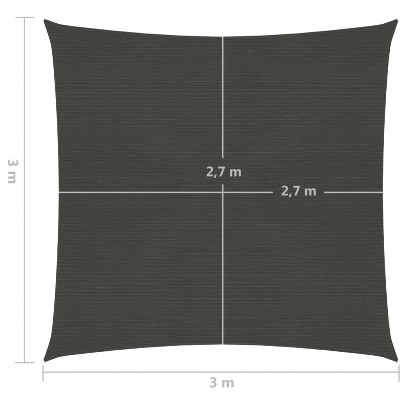 Żagiel przeciwsłoneczny, 160 g/m², antracytowy, 3x3 m, HDPE