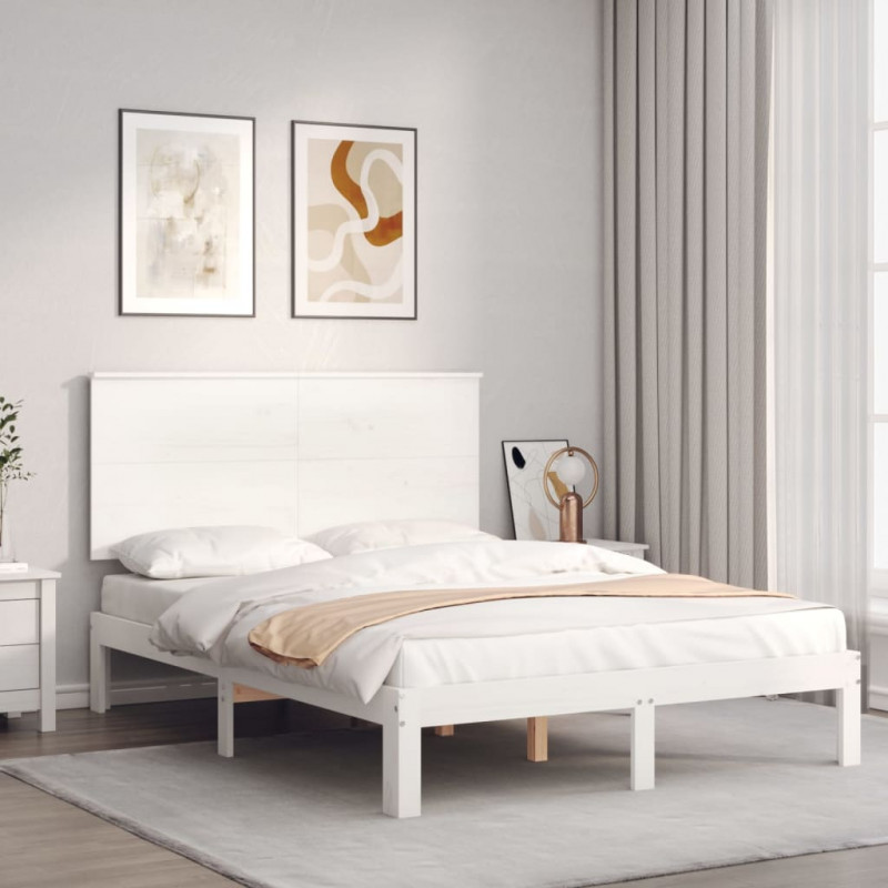 Rama łóżka bez materaca, biała, 140x200 cm, lite drewno sosnowe