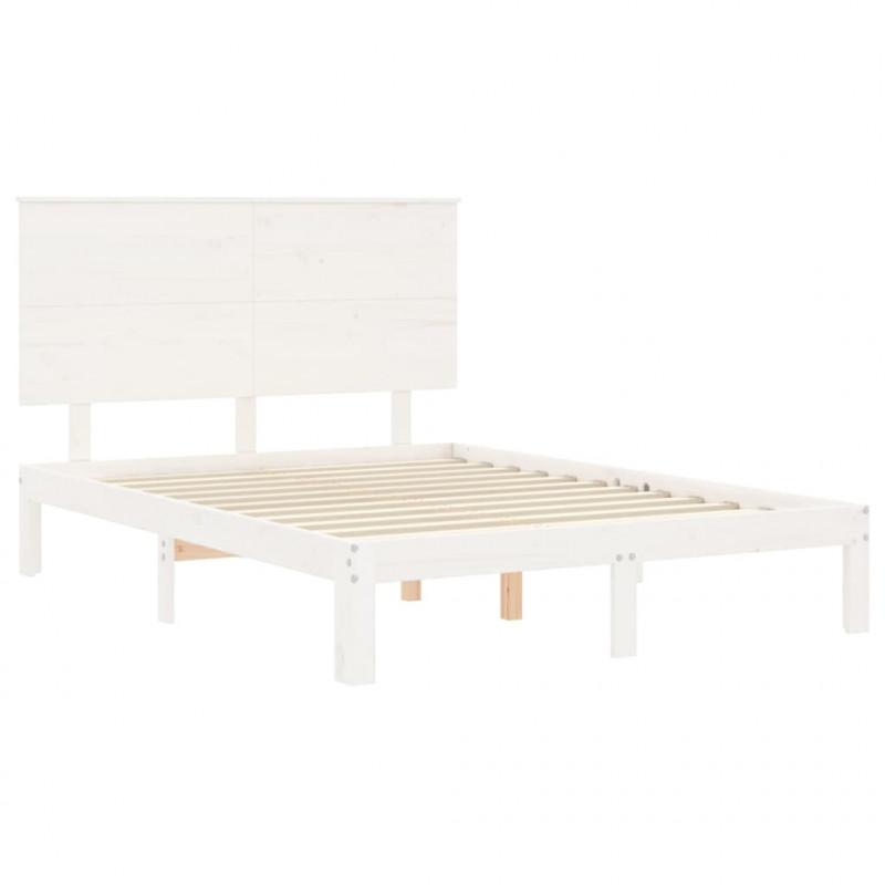 Rama łóżka bez materaca, biała, 140x200 cm, lite drewno sosnowe