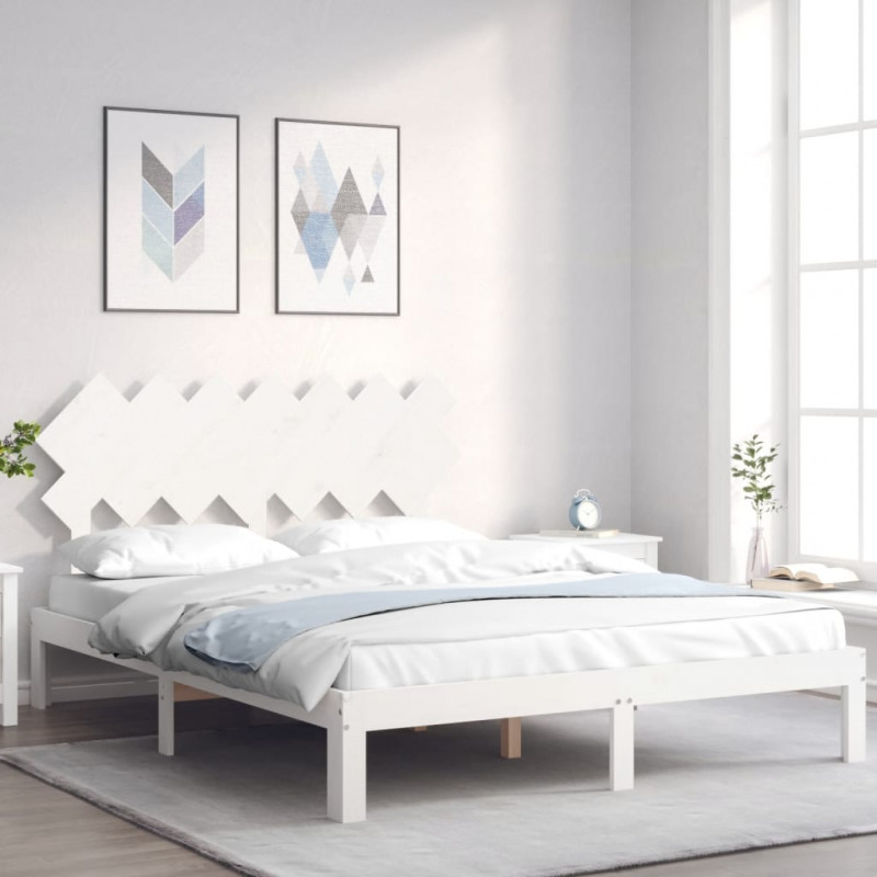 Rama łóżka bez materaca, biała, 140x200 cm, lite drewno sosnowe