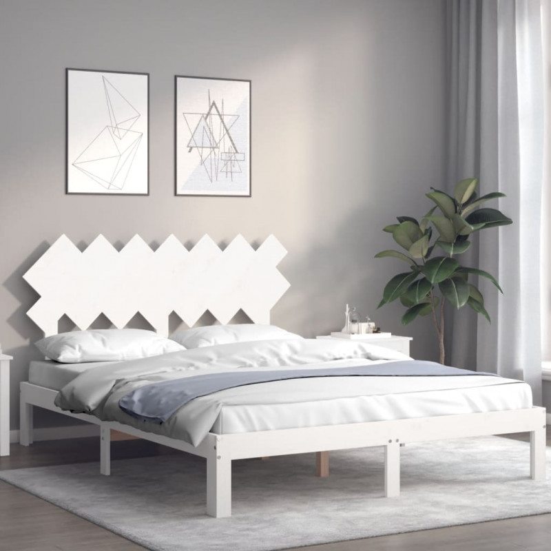 Rama łóżka bez materaca, biała, 140x200 cm, lite drewno sosnowe