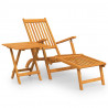 Leżak tarasowy z podnóżkiem i stolikiem, lite drewno akacjowe