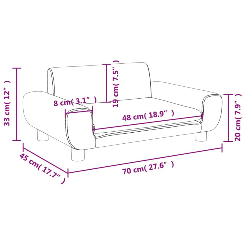 Sofa dla dzieci, jasnoszara, 70x45x33 cm, aksamit