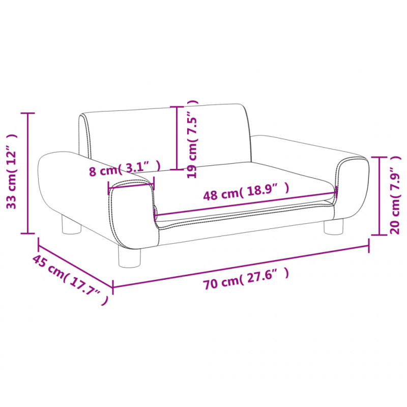 Sofa dla dzieci, brązowa, 70x45x33 cm, aksamit
