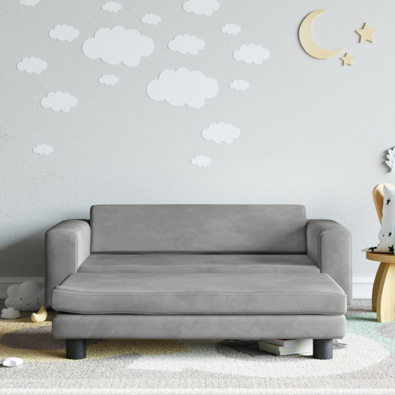 Sofa dziecięca z podnóżkiem, jasnoszara, 100x50x30 cm, aksamit