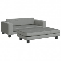 Sofa dziecięca z podnóżkiem, jasnoszara, 100x50x30 cm, aksamit