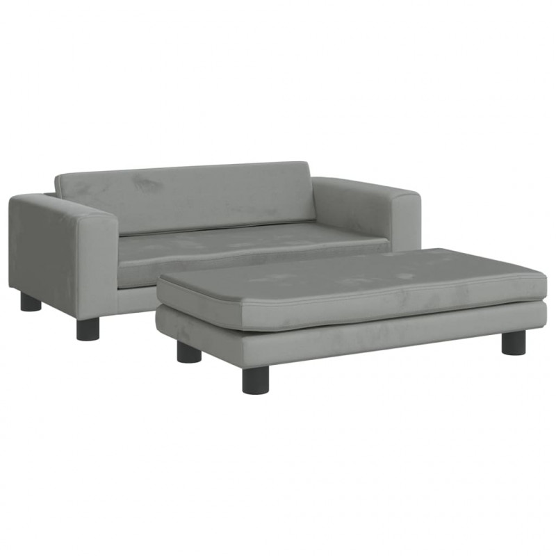Sofa dziecięca z podnóżkiem, jasnoszara, 100x50x30 cm, aksamit
