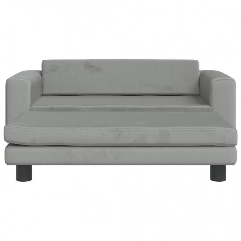 Sofa dziecięca z podnóżkiem, jasnoszara, 100x50x30 cm, aksamit