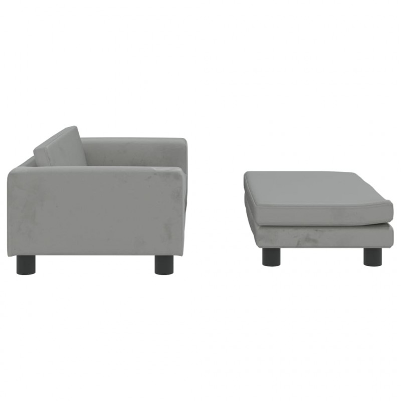Sofa dziecięca z podnóżkiem, jasnoszara, 100x50x30 cm, aksamit