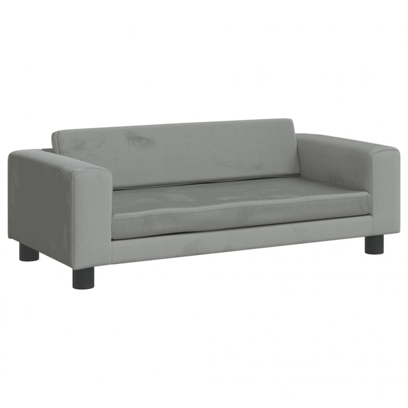 Sofa dziecięca z podnóżkiem, jasnoszara, 100x50x30 cm, aksamit