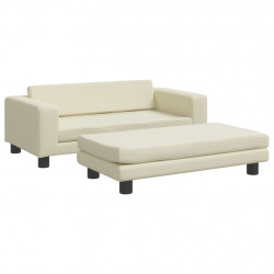 Sofa dziecięca z podnóżkiem, kremowa, 100x50x30 cm, ekoskóra