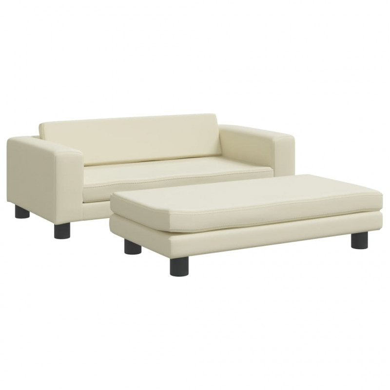 Sofa dziecięca z podnóżkiem, kremowa, 100x50x30 cm, ekoskóra