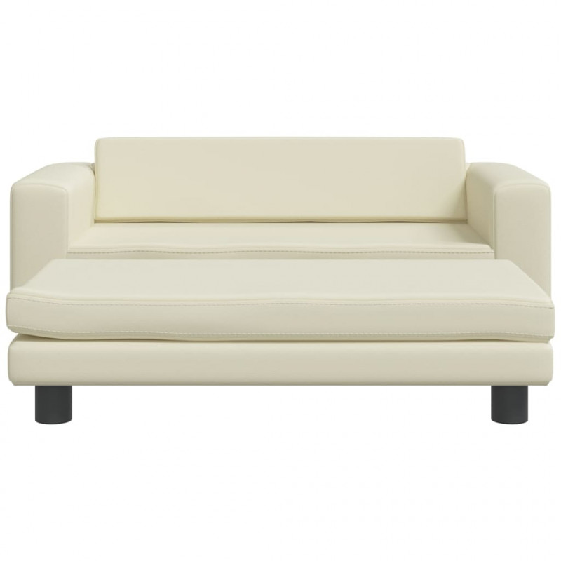 Sofa dziecięca z podnóżkiem, kremowa, 100x50x30 cm, ekoskóra