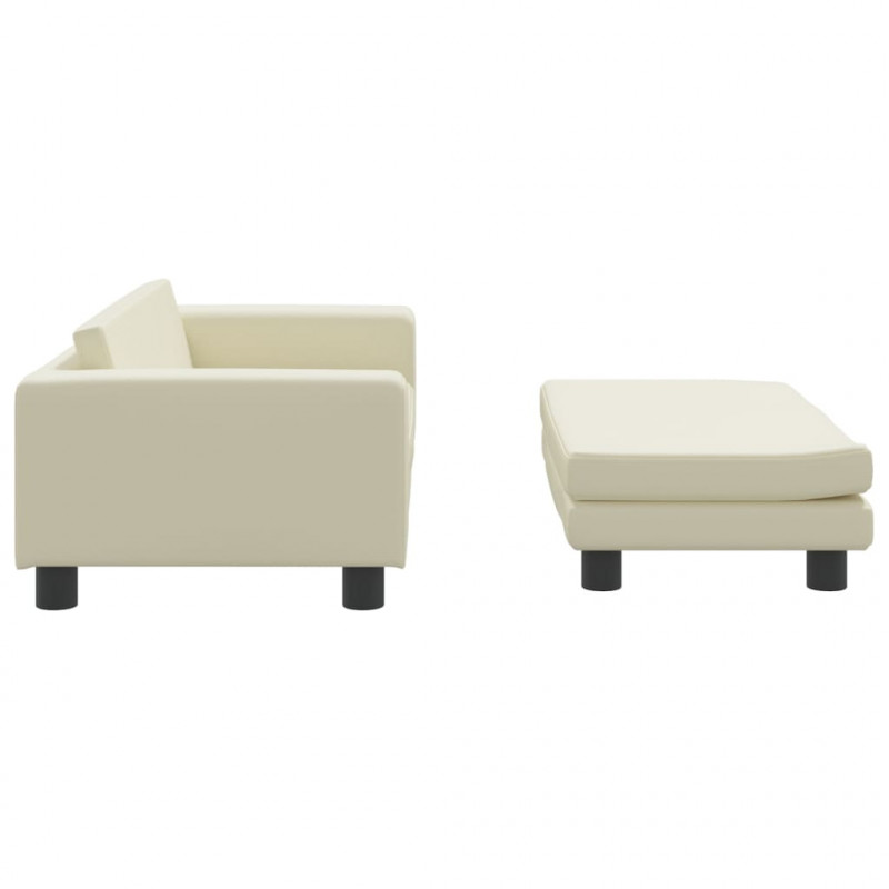 Sofa dziecięca z podnóżkiem, kremowa, 100x50x30 cm, ekoskóra