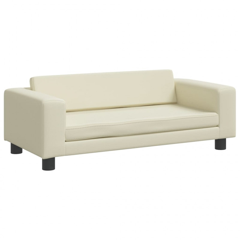 Sofa dziecięca z podnóżkiem, kremowa, 100x50x30 cm, ekoskóra