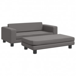 Sofa dziecięca z podnóżkiem, szara, 100x50x30 cm, ekoskóra