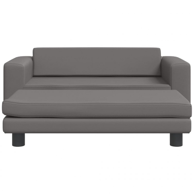 Sofa dziecięca z podnóżkiem, szara, 100x50x30 cm, ekoskóra