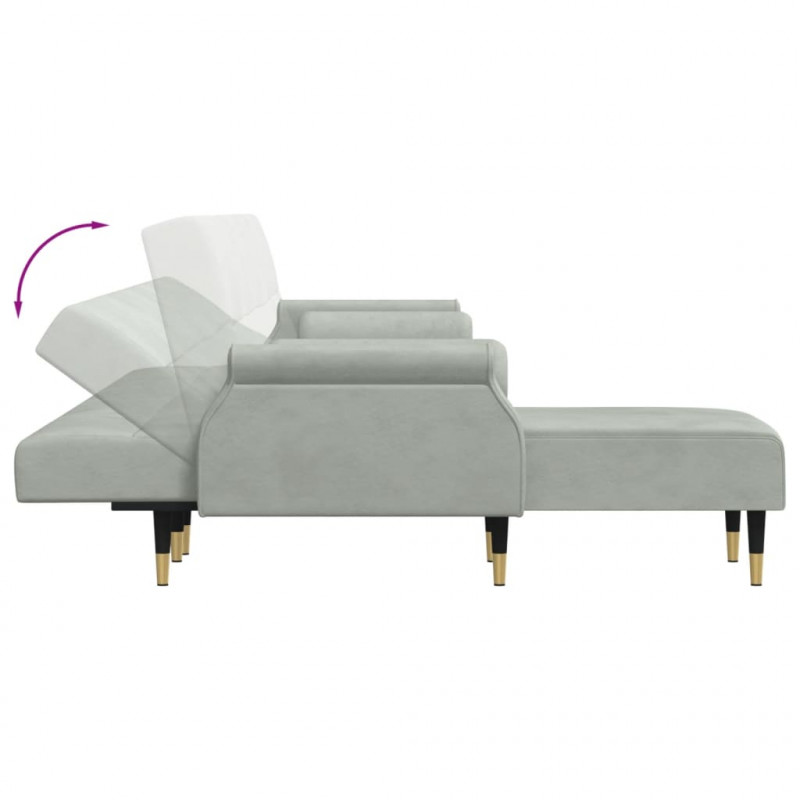Sofa rozkładana L, jasnoszara, 271x140x70 cm, aksamit