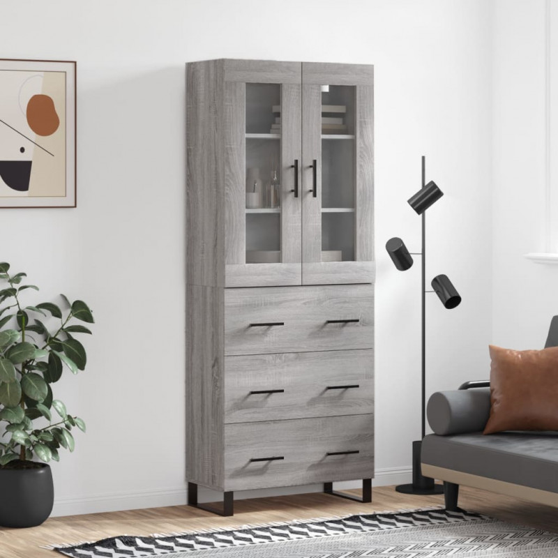 Witrynka szary dąb sonoma 69,5x34x180cm materiał drewnopochodny