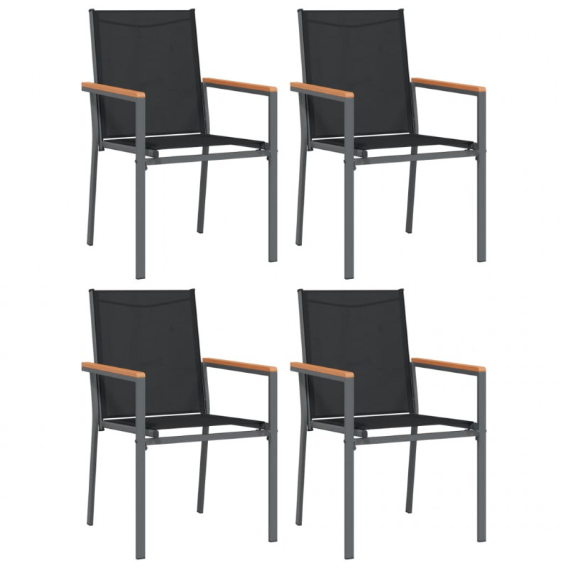 Krzesła ogrodowe, 4 szt, czarne, 55x61,5x90cm, textilene i stal