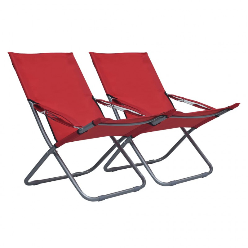 Składane krzesła plażowe, 2 szt., tkanina, czerwone