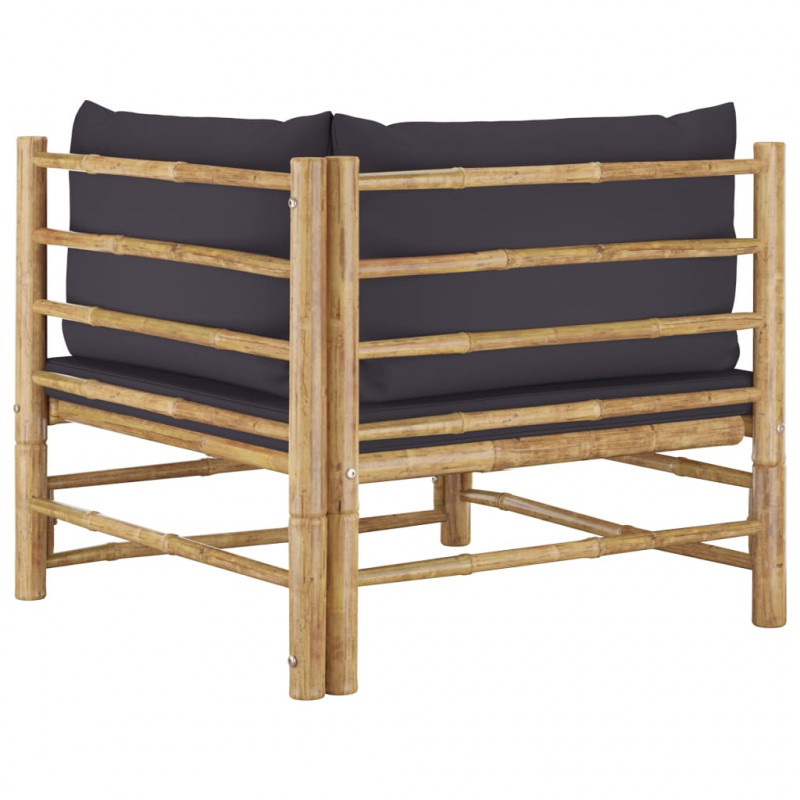 Narożna sofa ogrodowa z ciemnoszarymi poduszkami, bambusowa