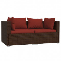 2-osobowa sofa ogrodowa z poduszkami, polirattan, brązowa