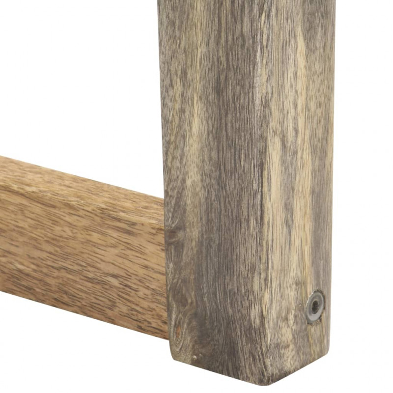 Ławka, 150 cm, czarna,  skóra naturalna i lite drewno mango