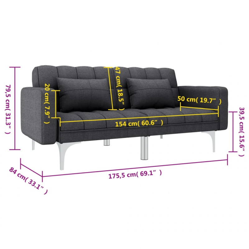 Sofa rozkładana, ciemnoszara, tapicerowana tkaniną