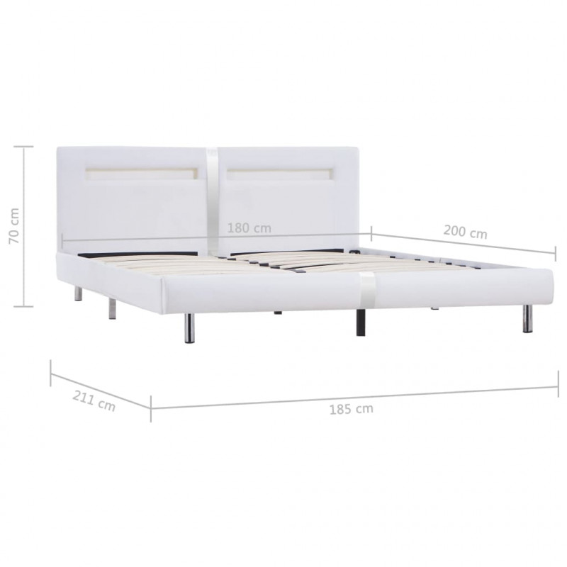 Rama łóżka LED, biała, sztuczna skóra, 180 x 200 cm