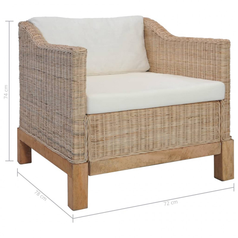 Fotel z poduszkami, naturalny rattan