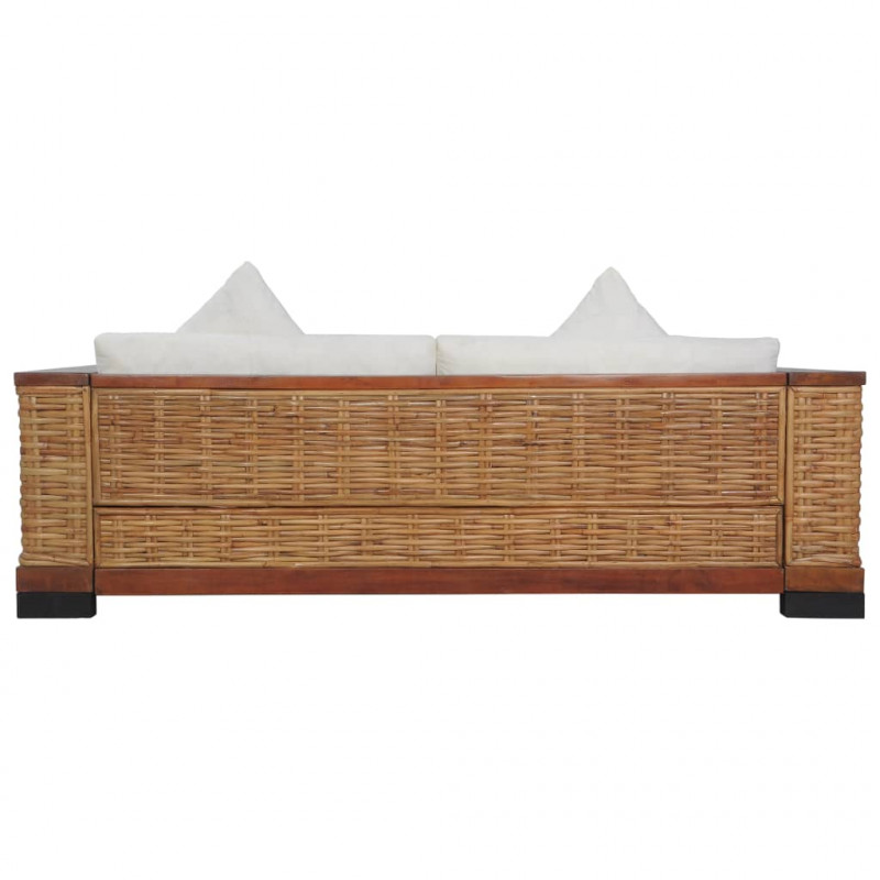 3-osobowa sofa z poduszkami, brązowa, naturalny rattan